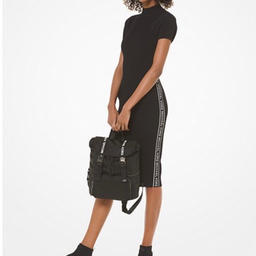 Michael Kors Logo Tape Ribbed Knit Dress